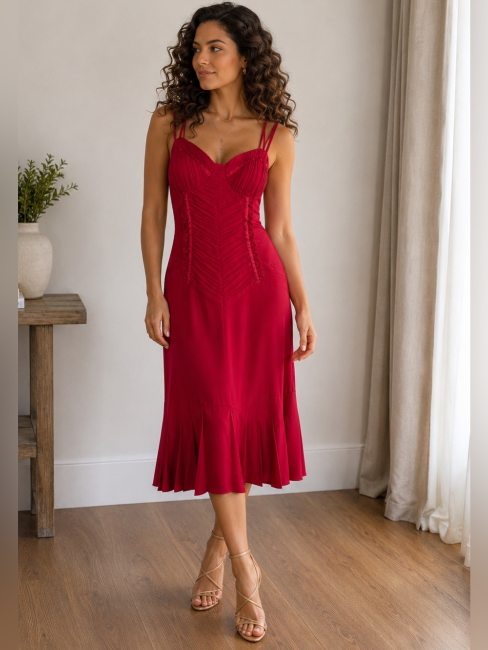 Sleek Silk Midi Slip Dress with Delicate Straps - Vintage